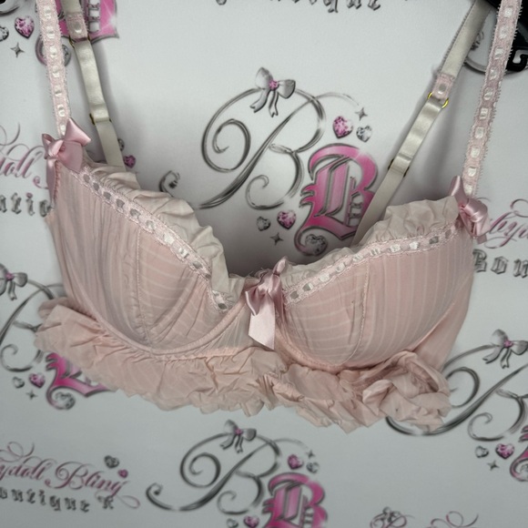 La senza bra love ruffle frilly bows ribbon 🎀 pink white striped tiered babydoll - Picture 9 of 14